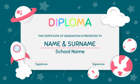 Children's certificate of graduation template. Suitable for preschool awardnessのイラスト素材