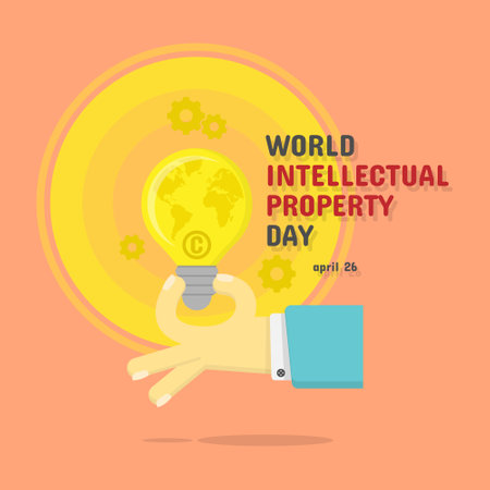 World Intellectual Property Day greeting with a hand holding a light bulbのイラスト素材