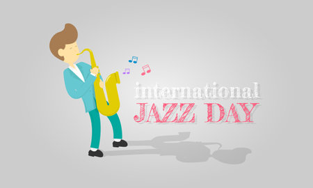 International Jazz Day greetings with a man playing saxophoneのイラスト素材
