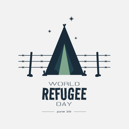 World Refugee Day greetings with tent and barbed wireのイラスト素材