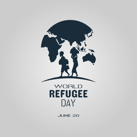 World Refugee Day greetings with silhouettes of people and globeのイラスト素材