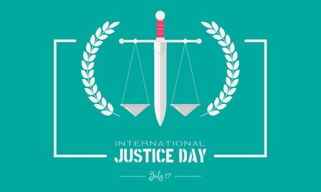 International Justice Day greetings with sword and scalesのイラスト素材