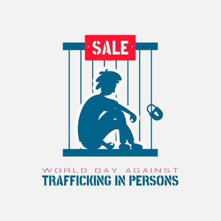 World Day against Trafficking in Persons with a man in a cage for saleのイラスト素材