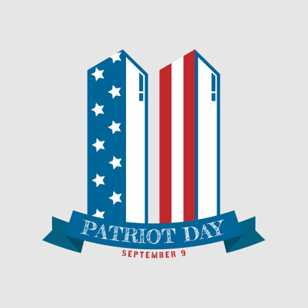 Patriot Day Logo with tower and ribbonのイラスト素材