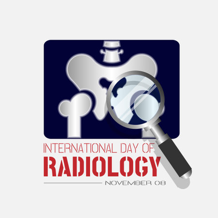 International Day of Radiology with view x-ray images with a magnifying glassのイラスト素材