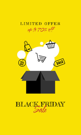 Black Friday poster with lots of shopping elements out of the boxのイラスト素材