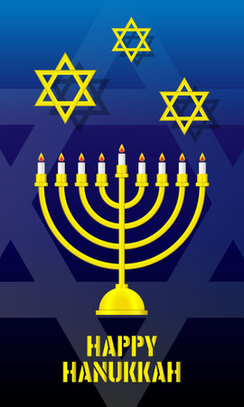 Happy Hanukkah with gold chandelierのイラスト素材