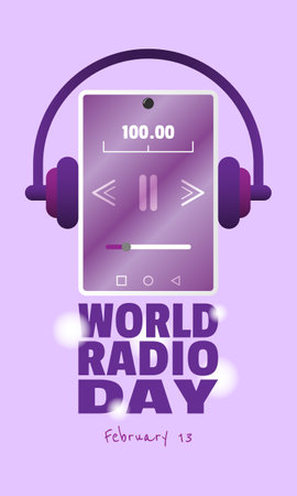 World Radio Day poster with streaming radio on smartphoneのイラスト素材