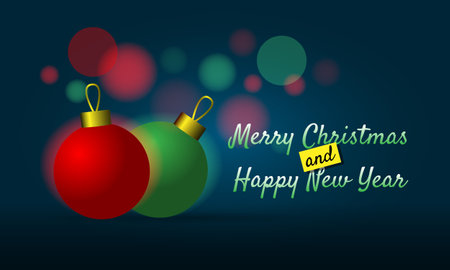 Merry Christmas and Happy New Year poster with Christmas ball ornamentのイラスト素材