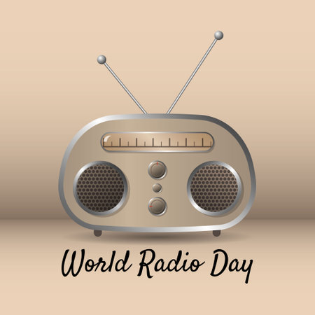 World Radio Day poster with old radioのイラスト素材