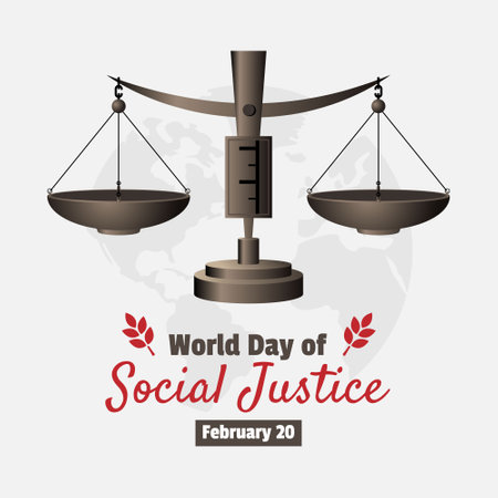 World Day of Social Justice poster with wooden scalesのイラスト素材