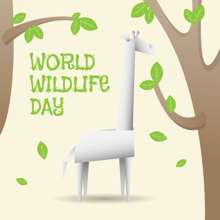 World Wildlife Day poster with giraffe origamiのイラスト素材