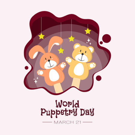 World Puppetry Day poster with cute hand puppetのイラスト素材
