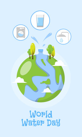 World Water Day poster with water comes out of the earth for various purposesのイラスト素材