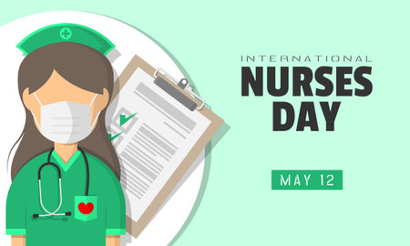 International Nurses Day poster with a female nurse and a checklist boardのイラスト素材