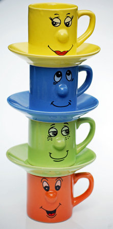 teacups stacked upの写真素材