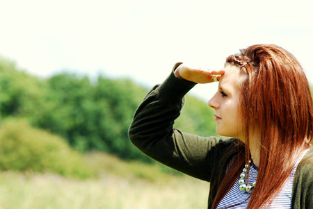 looking into the distanceの写真素材