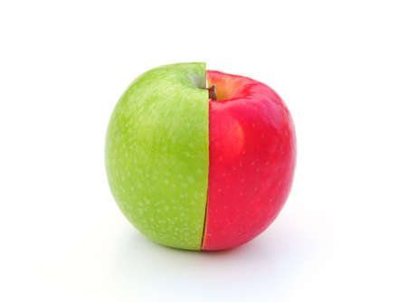 Green and red apple halvesの写真素材