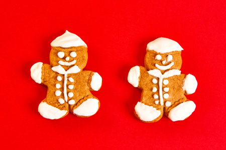 sweet gingerbread man cookies. Concept of Christmas and New Year holiday background for greeting...