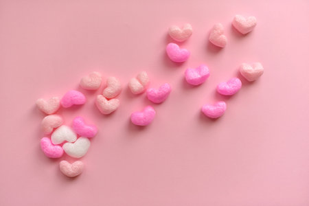hearts for Valentine's Day decoration on pink backgroundの写真素材