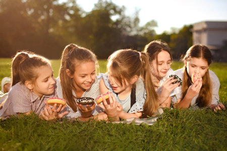 Group of children playing together and having fun. Group portrait of happy kids looking at camera...