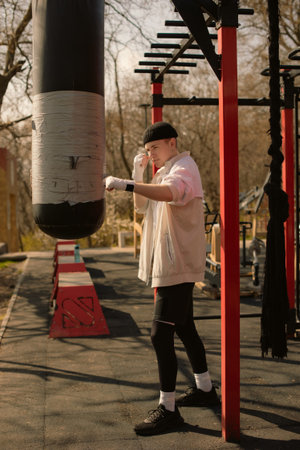 Teenage Athlete in Outdoor Boxing Training