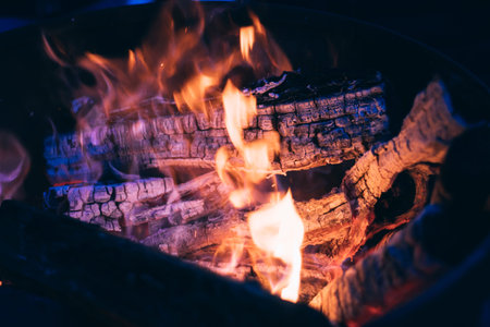 hot Burning logs andglowing coal, firewood  background