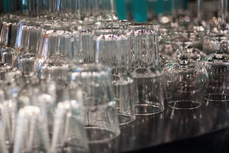 Clean cups and glasses on the bar