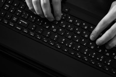Russian hacker hacking the server in the dark Black and white