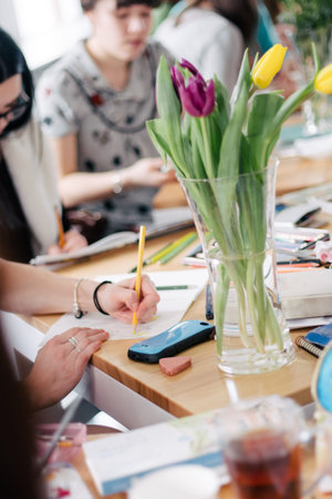 Adult colouring with soft tip pencilsの写真素材