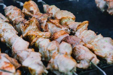 Skewers on the grillの写真素材