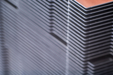 Aluminum radiator with copper heat pipe close-up with beautiful bokeh Metallic background