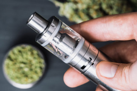 Vaping marijuana or cannabis, vape grinder and marijuana cannabis weed