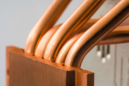 Aluminum radiator with copper heat pipe close-up with beautiful bokeh Metallicの写真素材