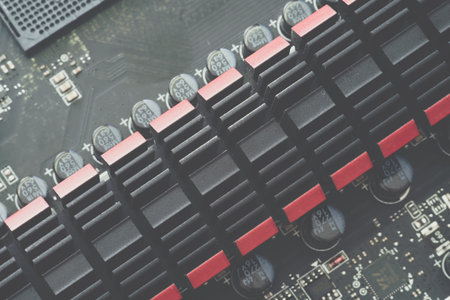 Close up of a chipset heatsink on motherboardの写真素材