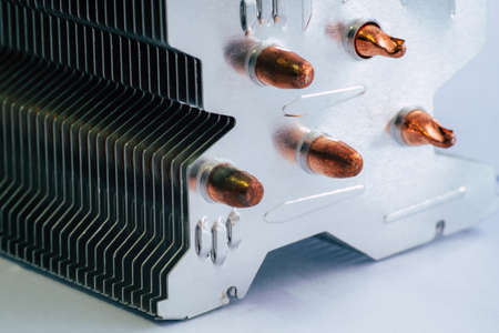 Aluminum radiator with copper heat pipe close-up with beautiful bokeh Metallicの写真素材