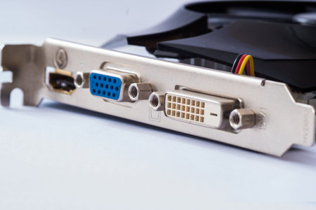 video card with three outputs on a white background