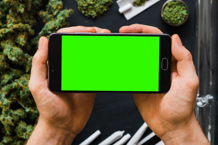 Grinder A lot ofx marijuana, fresh buds of cannabis many weed. Copy spase Copy-spaceの写真素材