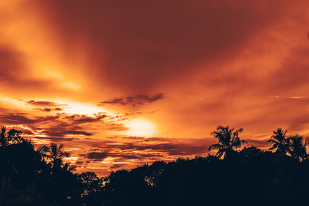 Colorful sunrise on the beach in Lavena village on Taveuni Island, Fiji. Taveuni is the third...