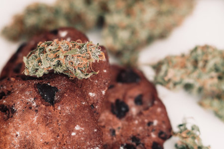 Baking with the addition of CBD. Sweets with weed. Chocolate cookies with marijuana. Sweets with...