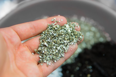 Substrate for marijuana. Close up. A mixture of earth, perlite and vermiculite. The concept of growing medical cannabis in the doore indoor. Soil for growing cannabis.の写真素材