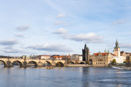 Prague, Czech Republic. Charles Bridge (Karluv Most) Old Town Tower Vltava river