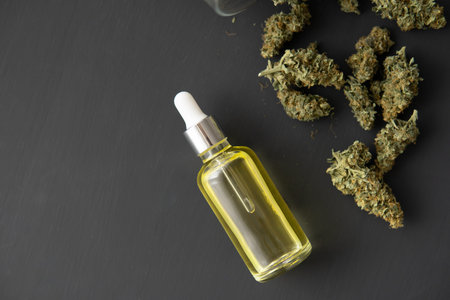 Cannabis oil in pipette, medical marijuana concept, CBD cannabis OIL, close up,