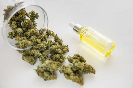 medical marijuana concept, natural herb, CBD cannabis OIL, Cannabis oil in pipette, close up,の写真素材