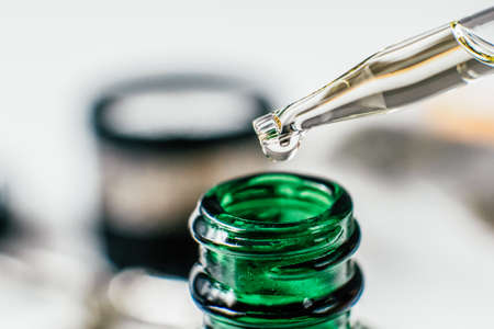 Cannabis Extract, Oil THC CBD Oncology Treatment. The concept of taking hemp in food. close up, product of hemp, medical marijuana .の写真素材
