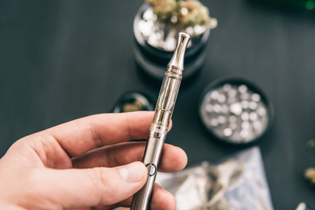 Cannabis legalisation. CBD and THC on buds in cannabis. Cannabis