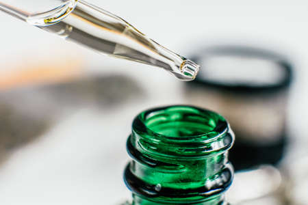 cannabis OIL close up, product of cannabis. medical marijuana concept. Cannabis oil in pipetteの写真素材
