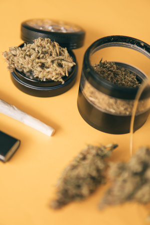 Cannabis nature bud. Joint weed. Sativa THC CBD.