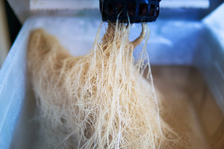 Growing cannabis indica, marijuana roots in hydroponic system Roots of cannabis. cultivation...