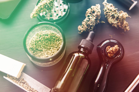 Cannabis legalization. CBD and THC on buds in cannabis.